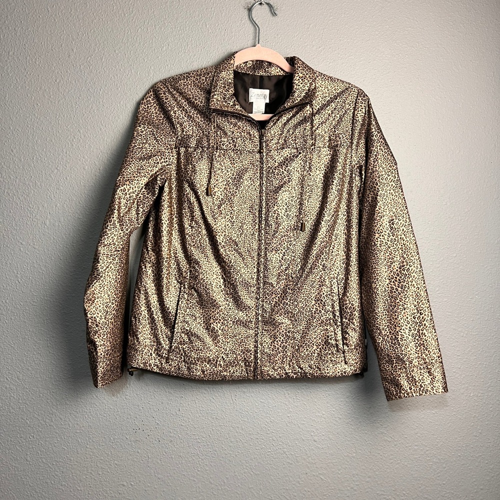 Zenergy by Chicos Leopard Print Metallic Full Zip Windbreaker‎ Jacket Size 0 S
